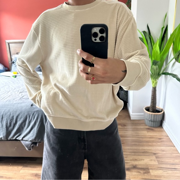 Topman Medium Beige Long Sleeve Velour Sweater - Picture 6 of 6